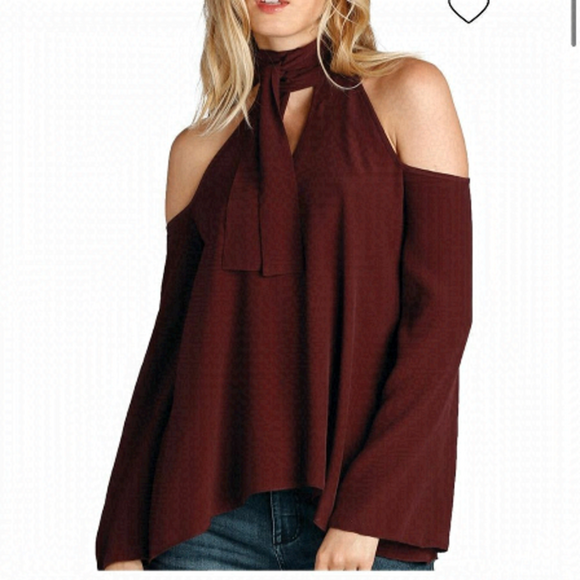 ELAN cold shoulder keyhole necktie blouse size medium new with tags burgundy - Picture 1 of 10
